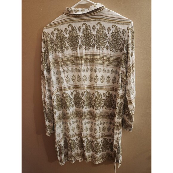 J. Jill Sand Dune Long Sleeve Sheer Button Down Tunic Top Dress Paisley Size MP - Picture 4 of 5